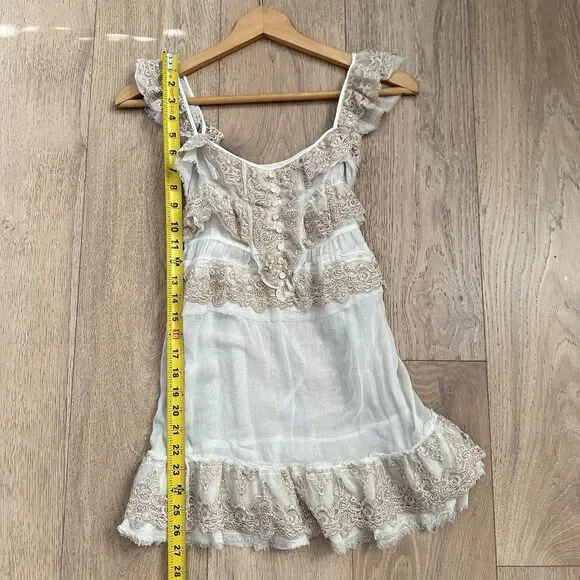 Free People Lace Tiered Top Romantic Boho Feminine Sheer Cream Ivory Sz 4 - Picture 9 of 11